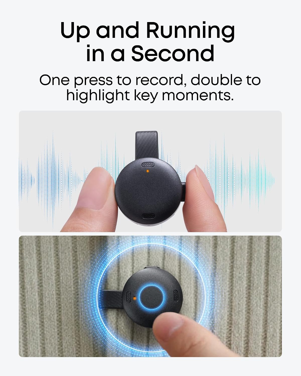 Work AI Voice Recorder by Anker,Wearable Note Taker for Meetings, Transcribe and Summarize (300 Mins/Mo Included, Optional App Upgrades), MFi Certified, 64 GB, 150+ Languages, USB-C Charging