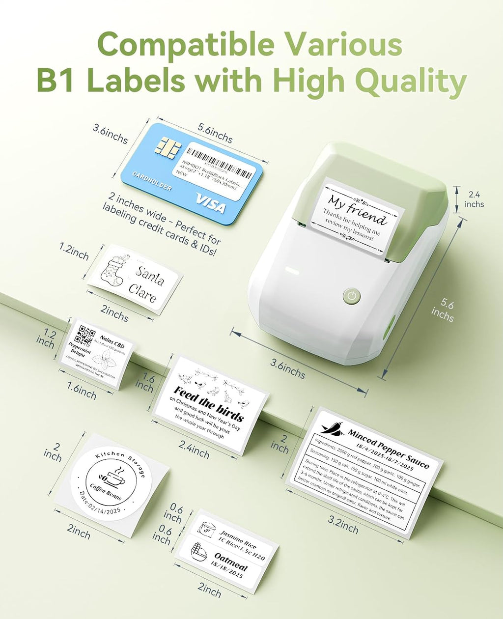 B1 Label Maker Machine with Tape, Portable Thermal Bluetooth Printer for 2'' Stickers, Mini Barcode Labeler for Home School& Small Business