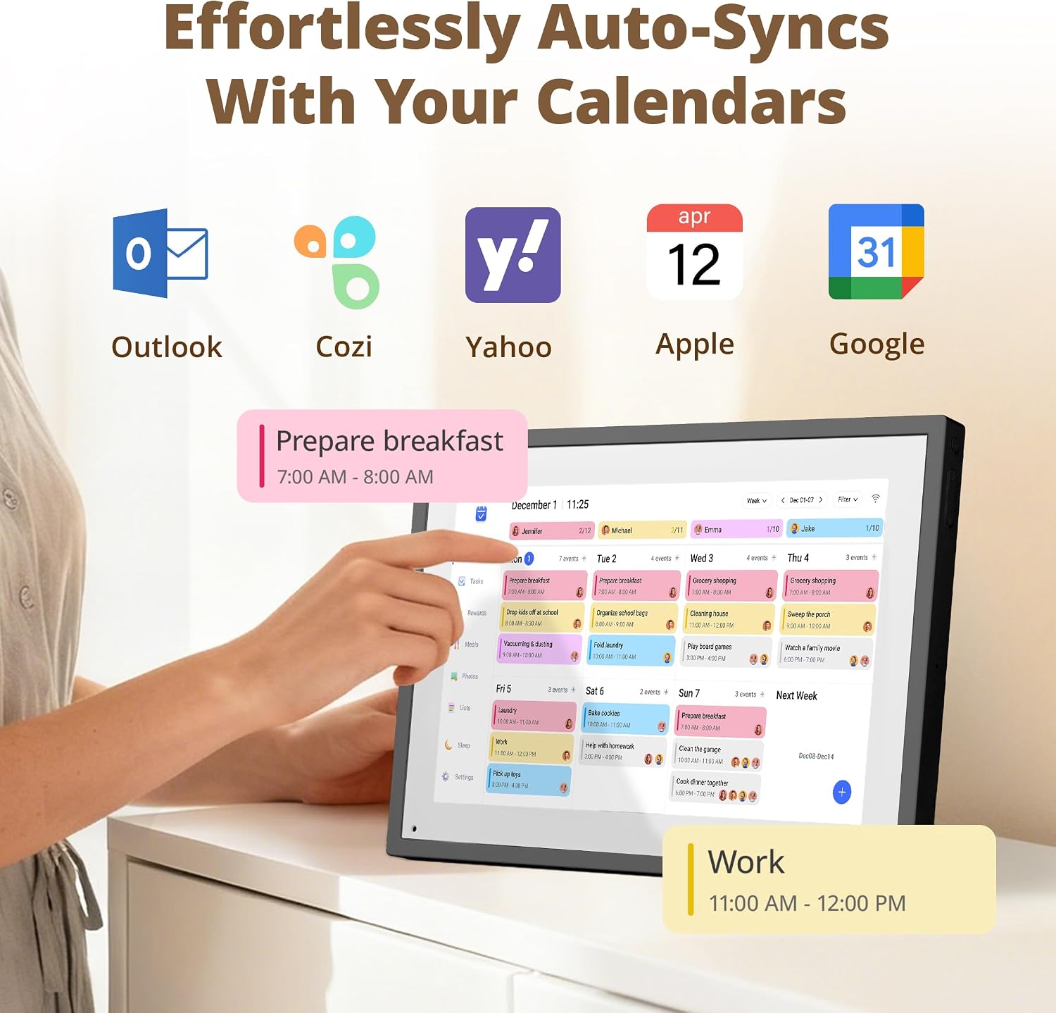 10.1" Digital Calendar Chore Chart, 1080P Full HD Interactive Touchscreen, 2026 Electronic Calendar Desk Mountable for Seamless Scheduling, Calendrier numerique Black