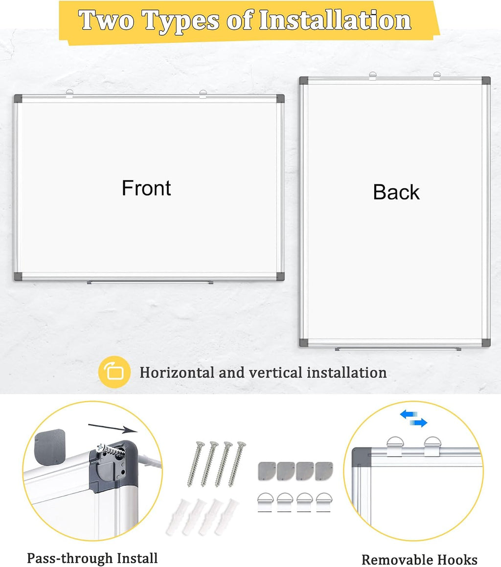 4 Pack Double-Sided Magnetic Aluminum Frame Whiteboard, 24" x 18" | White Board for Wall, Hanging Mounting White Board Dry Erase Board Marker Board for Kitchen, Memo, School, Home, Office