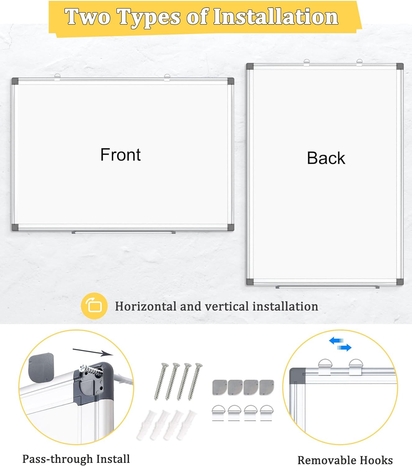 3 Pack Double-Sided Magnetic Aluminum Frame Whiteboard, 36" x 24" | White Board for Wall, Hanging Mounting White Board Dry Erase Board Marker Board for Kitchen, Memo, School, Home, Office