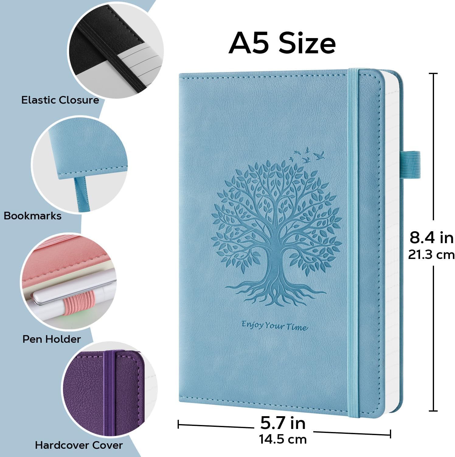 Lined Journal Notebook for Women Men, 2 Pack, 160 Pages per Pack, A5 (5.7'' x 8.4") Hardcover Journaling Notebook College Ruled for Writing Work, School Office Supplies, Pink & Blue, 100GSM Paper