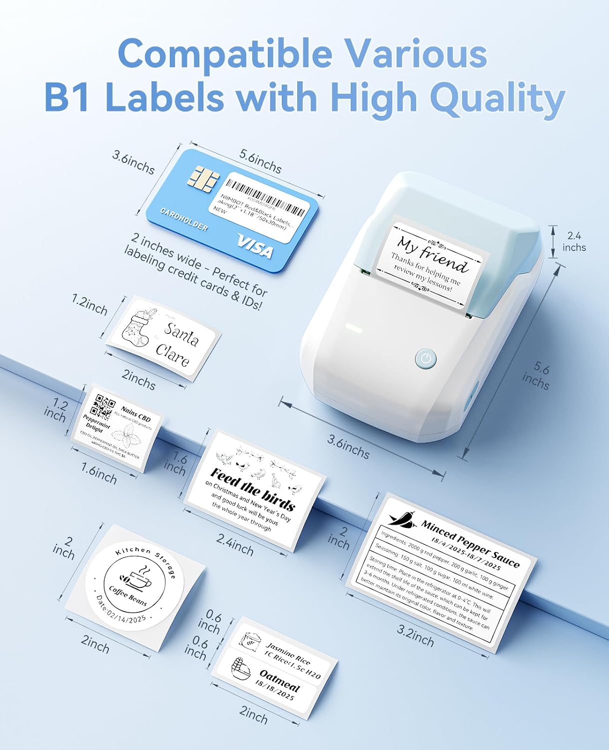 B1 Label Maker Machine with Tape | Portable Thermal Bluetooth Printer, 2'' Stickers, Mini Barcode Labeler, Home School & Small Business