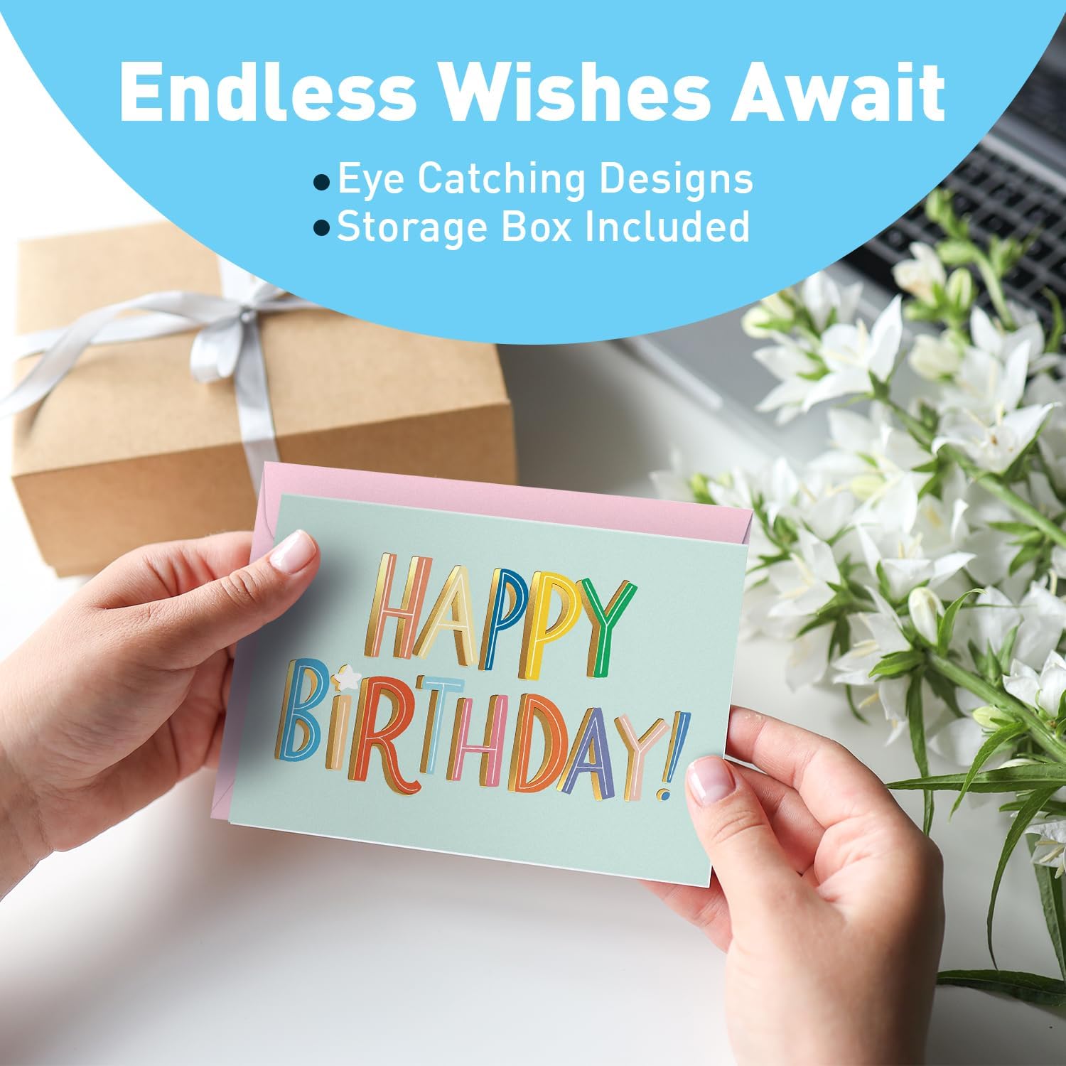 Happy Birthday Cards with Envelopes and Assortment Box – Variety Set of 50 Assorted Birthday Notes. Perfect Bulk Pack for Celebrations, Office, Friends, Family, and Special Occasions-4x5.5"