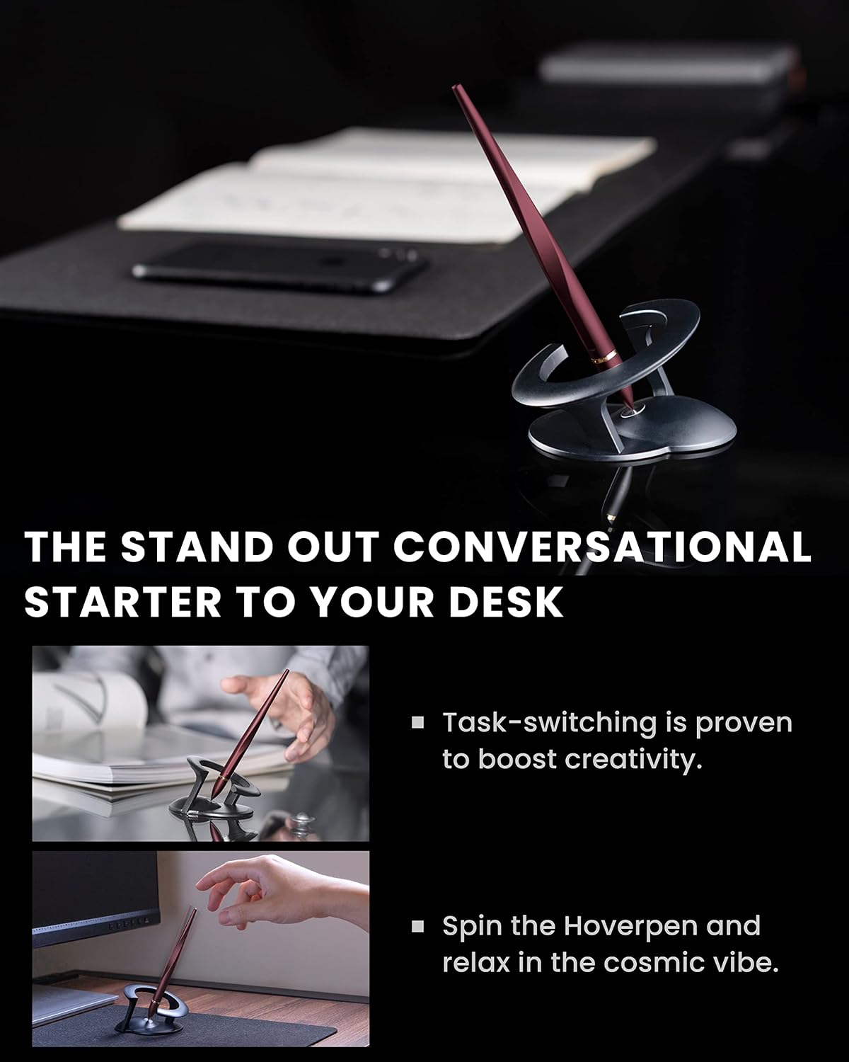 Hoverpen Interstellar Edition - Luxury Pen Made With Aerospace Alloys, Unique Aesthetic, Free Spinning Executive Pen, Desk Decor, Best Boss Gifts (Mars Magma, 18K-Gold)
