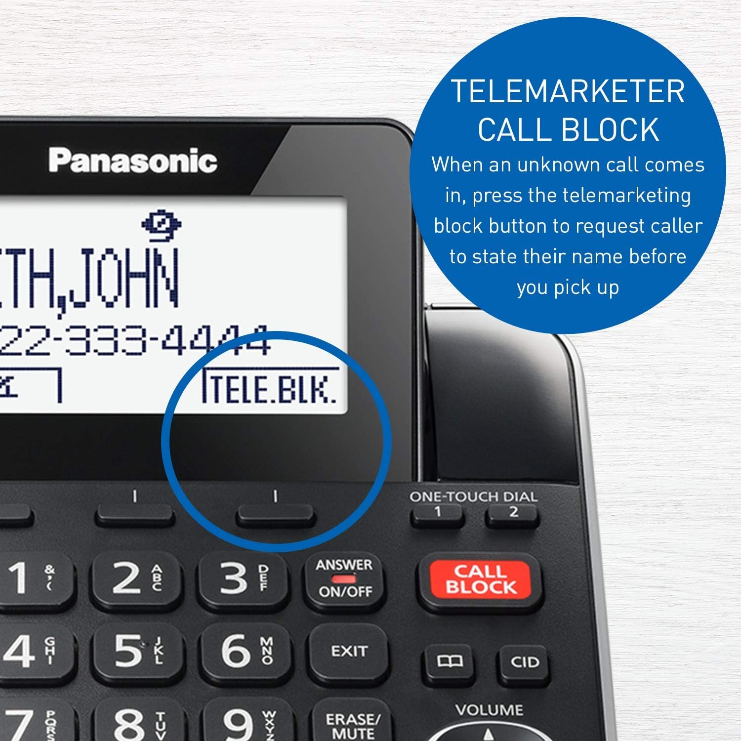 DECT 6.0 2-in-1 Corded/Cordless Phone with Answering Machine, Advanced Call Block (1,000 numbers), and Talking Caller ID - 2 Cordless Handset - KX-TGF872CB (Black)