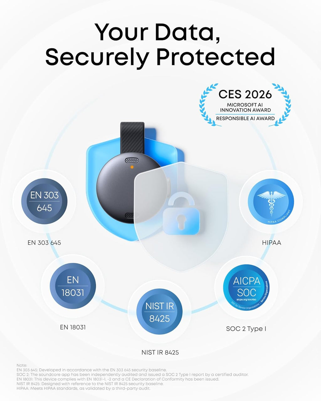 Work by Anker, Portable AI Voice Recorder, AI Note Taker, AI Transcription & Summarization, Cross-Meeting Summary, Double-Tap to Mark, MFi Certified, Privacy Protection