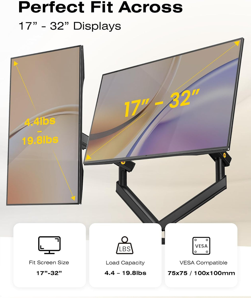 NB SmooVex? Dual Monitor Mount, Dual Monitor Stand fits up to 32 Inch, Mechanical Spring Monitor Arm, VESA 75/100 mm, Model-A5C (Black-Dual)