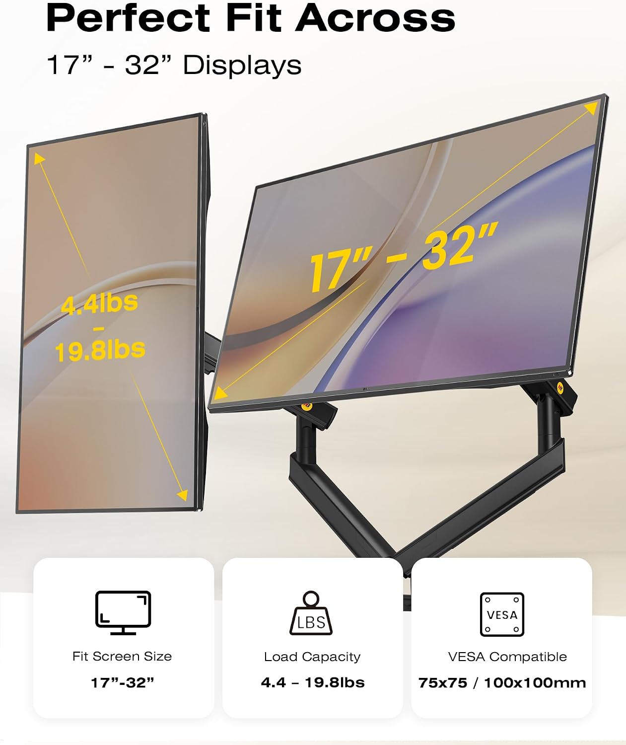 NB SmooVex? Dual Monitor Mount, Dual Monitor Stand fits up to 32 Inch, Mechanical Spring Monitor Arm, VESA 75/100 mm, Model-A5C (Black-Dual)