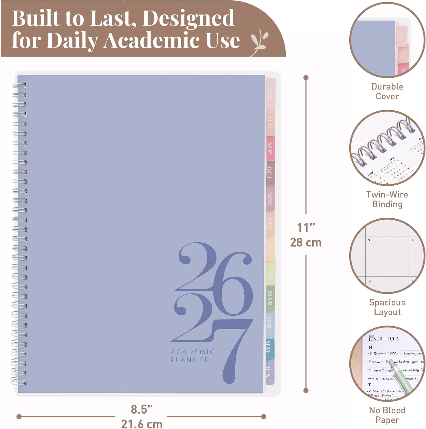 Rileys Academic Planner 2025-2026, Daily, Weekly & Monthly Planner, July 2025 - June 2026, Student Notes Pages, Twin-Wire Binding, Weekly Agenda for School & Work (20 x 15 cm, Black)