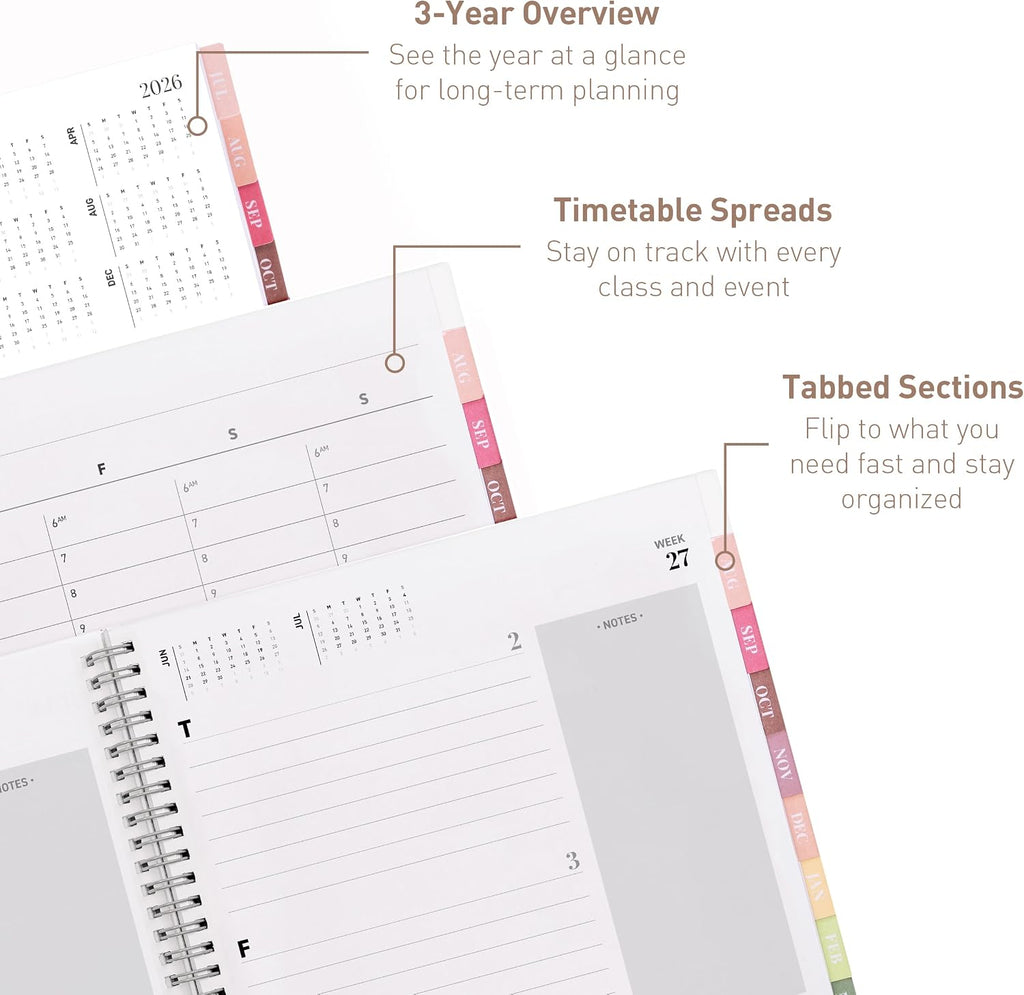 Rileys Academic Planner 2026-2027, Daily, Weekly & Monthly Planner, July 2026 - June 2027, Student Notes Pages, Twin-Wire Binding Weekly Agenda for School & Work (21.6 x 28 cm, Black)