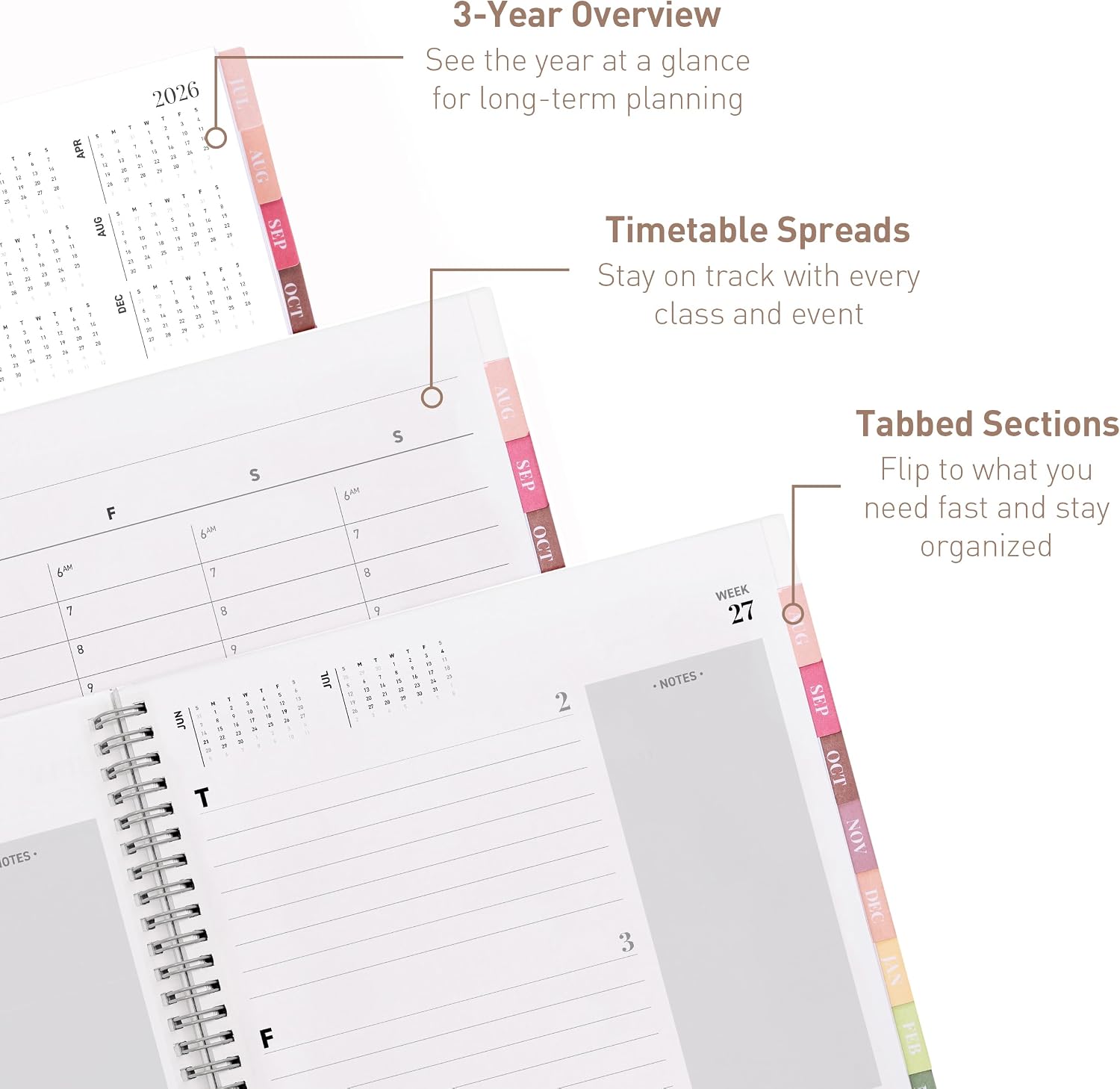 Rileys Academic Planner 2026-2027, Daily, Weekly & Monthly Planner, July 2026 - June 2027, Student Notes Pages, Twin-Wire Binding Weekly Agenda for School & Work (21.6 x 28 cm, Black)