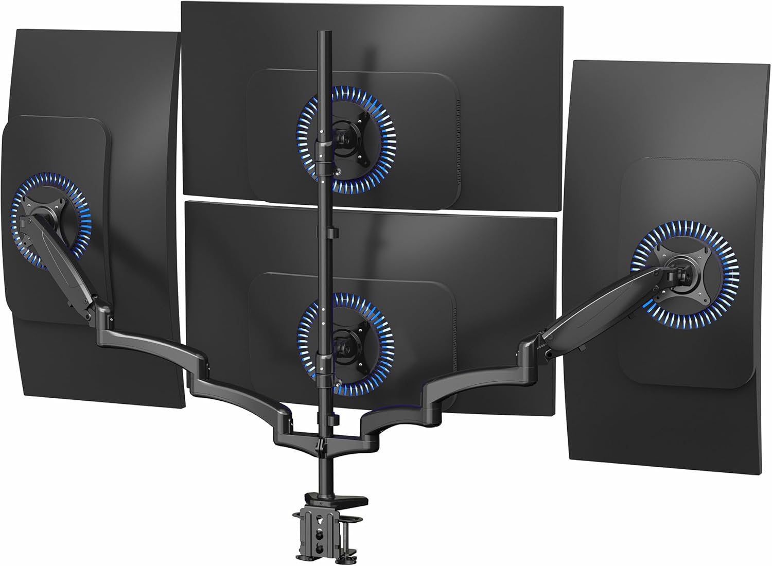 Quad Pneumatic Monitor Mount for 4 Screens up to 32 inches, Fully Adjustable, Heavy Duty Desk Stand with C-Clamp, Black, STAND-V400G