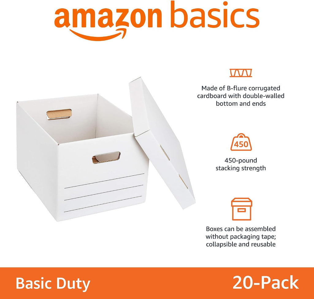 Basics Basic Duty Storage/Filing Boxes with Lift-Off Lid - Legal/Letter Size, 20-Pack