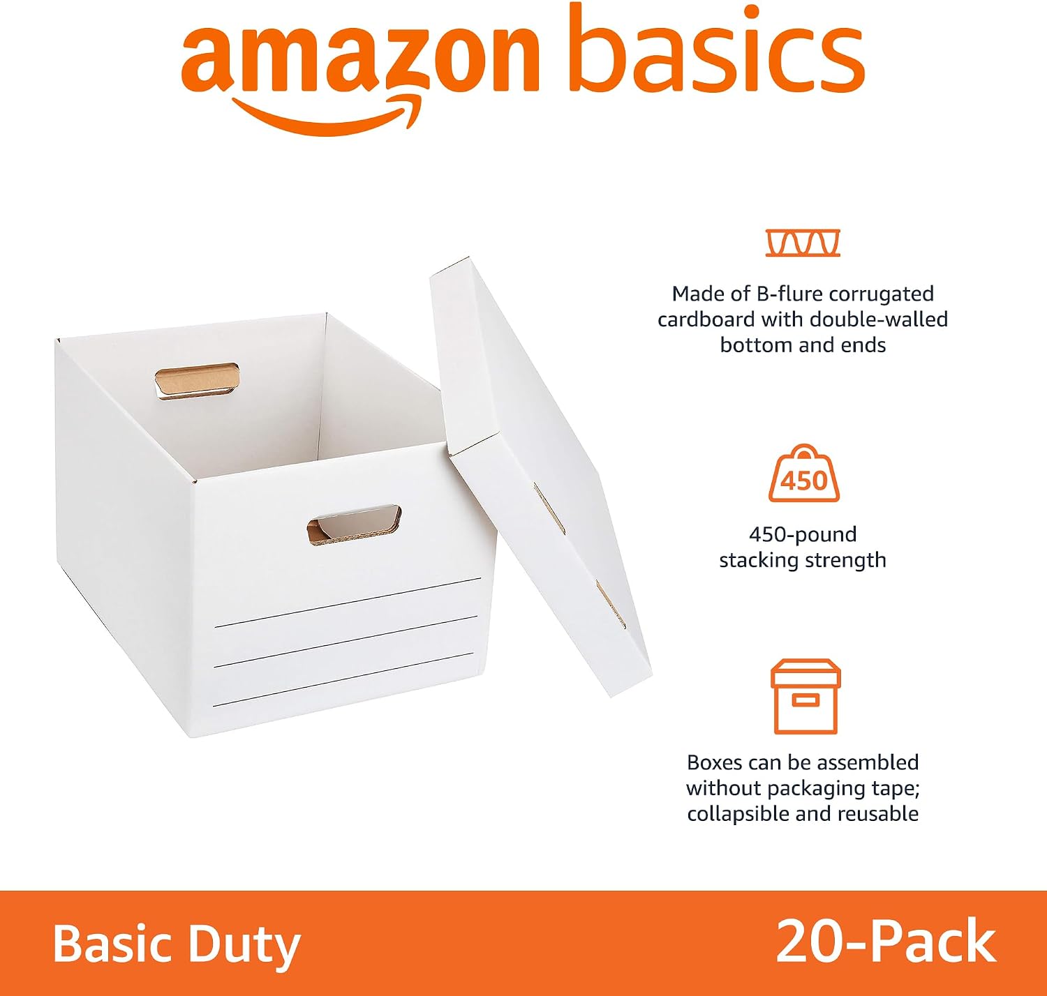 Basics Basic Duty Storage/Filing Boxes with Lift-Off Lid - Legal/Letter Size, 20-Pack