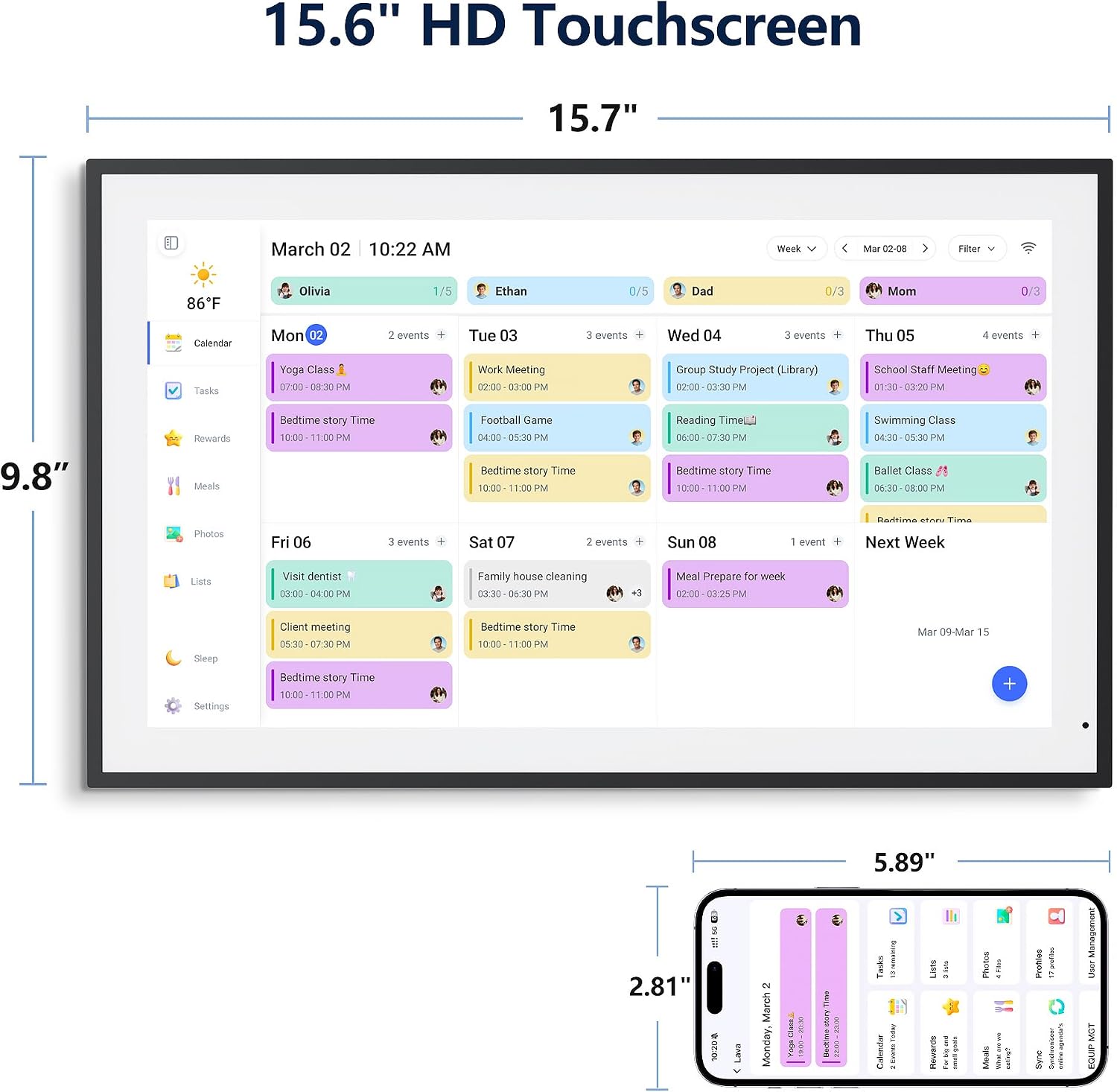 Digital Calendar, 15.6 Inch Wall Planner Electronic Calendar & Chore Chart, Smart Touchscreen Interactive Display for Family Schedules, Great for Organizing Your Routines, Wall & Desk Mountable, Gifts for Women Men, Gifts for Mom Dad