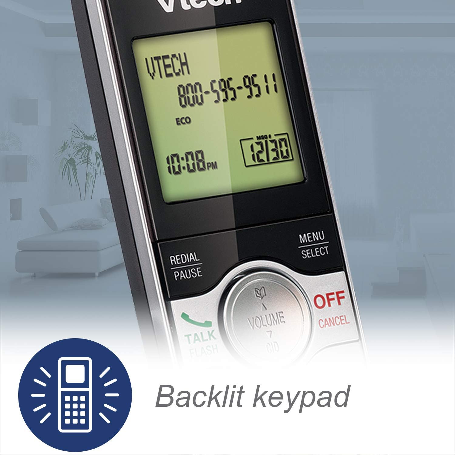 DECT 6.0 Three Handset Cordless Phone with CID, Backlit Keypads and Screens, Full Duplex Handset Speakerphones, Call Block, (Not Answering Machine Version) Silver/Black