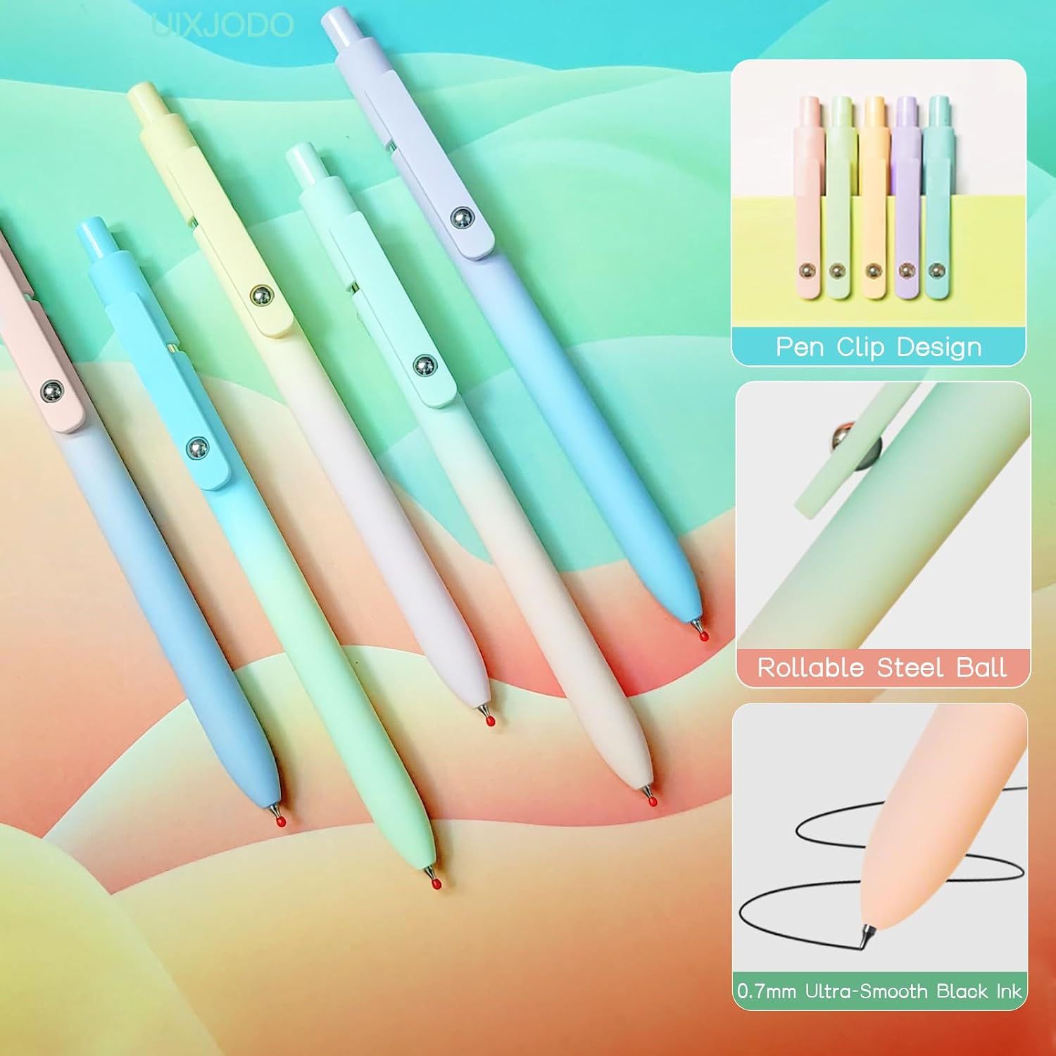 Gel Pens, 5 Pcs 0.5mm Black Ink Pens Fine Point Smooth Writing Pens with Silicone Grip, High-End Series Metal Clip Retractable Pens for Journaling Note Taking (10 Pcs Pastel)
