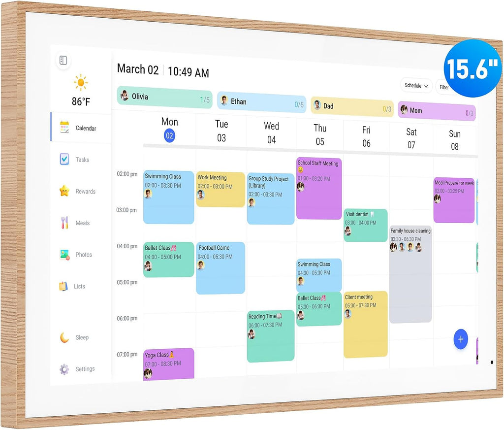 Digital Calendar, 15.6 Inch Wall Planner Electronic Calendar & Chore Chart, Smart Touchscreen Interactive Display for Family Schedules, Great for Organizing Your Routines, Wall & Desk Mountable (Teak Wood, 15.6 Inch)