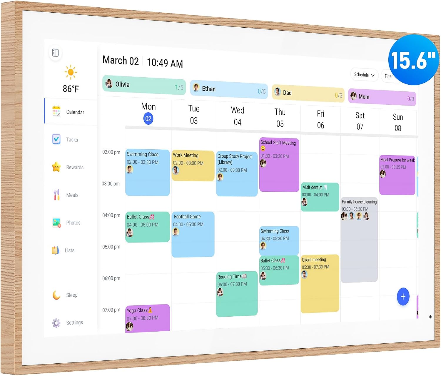 Digital Calendar, 15.6 Inch Wall Planner Electronic Calendar & Chore Chart, Smart Touchscreen Interactive Display for Family Schedules, Great for Organizing Your Routines, Wall & Desk Mountable (Teak Wood, 15.6 Inch)