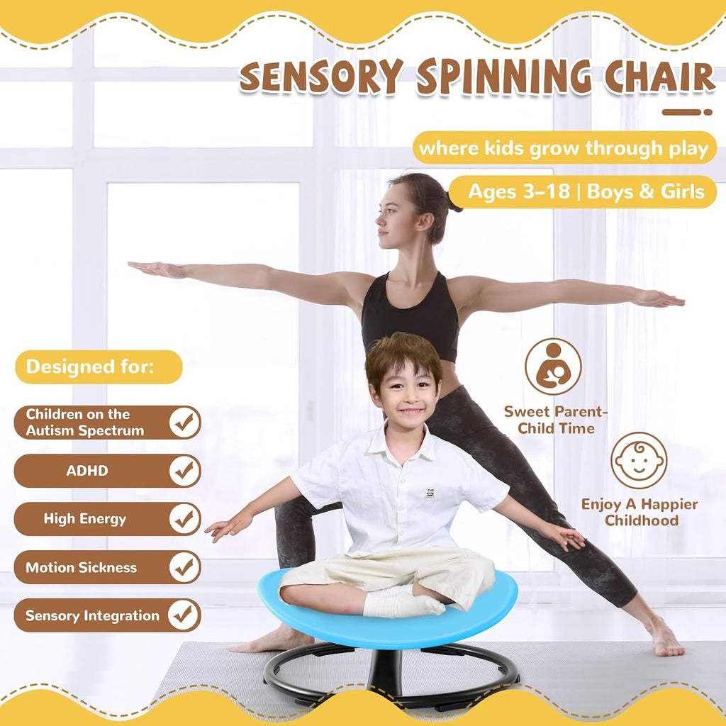 Spinning Chair for Autistic Kids (Ages 3-18), Autism Sensory Toy Gift | 220LBS Capacity Sensory Swivel Seat for ADHD Kids, Autism Sensory Products, Calming Gift Improve Focus & Body Balance (Blue)