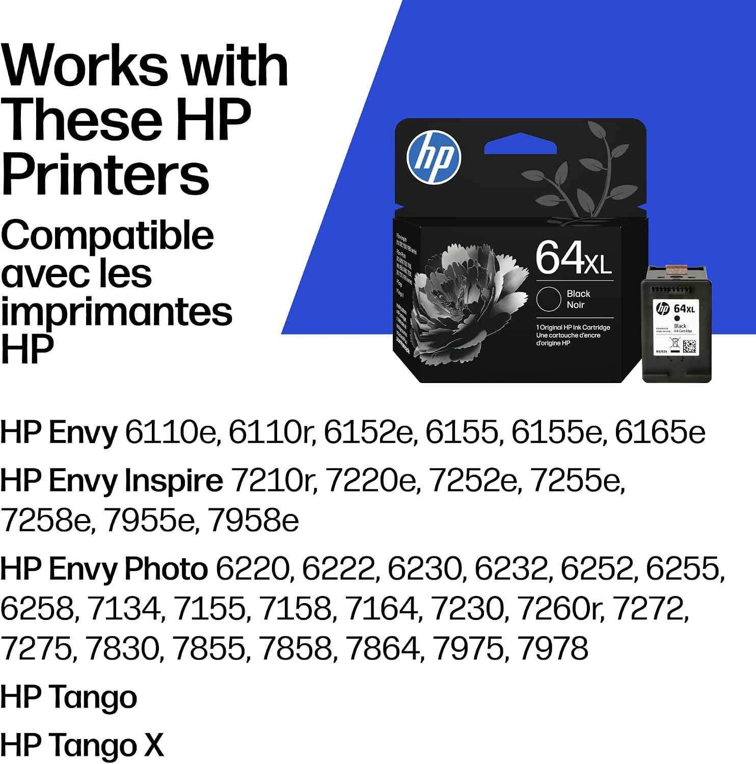 Original 64XL Black High-Yield Ink Cartridge | Works with Envy Photo 6200, 7100, 7800 Series | Eligible for Instant Ink | N9J92AN