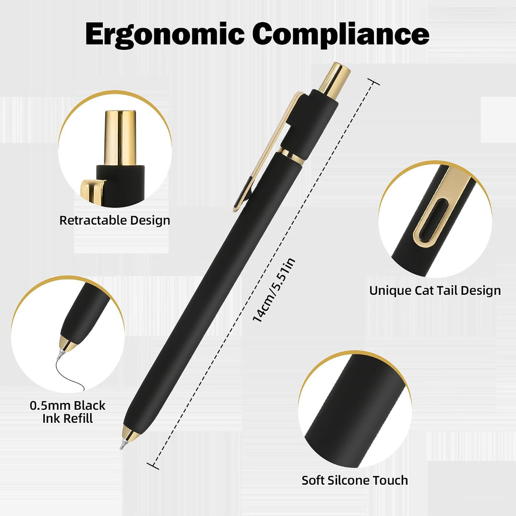 Gel Pens 6 Pcs, 0.5mm Quick Dry Black Ink Pens Fine Point Smooth Writing Pens, Retractable Pens for Journaling Note Taking,Stylo Gel Gift for Women (Pure Black-6PC)
