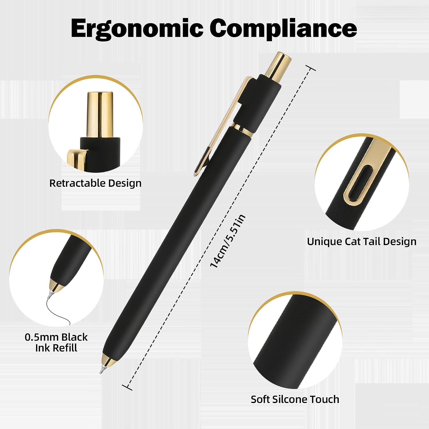 Gel Pens 6 Pcs, 0.5mm Quick Dry Black Ink Pens Fine Point Smooth Writing Pens, Retractable Pens for Journaling Note Taking,Stylo Gel Gift for Women (Pure Black-6PC)