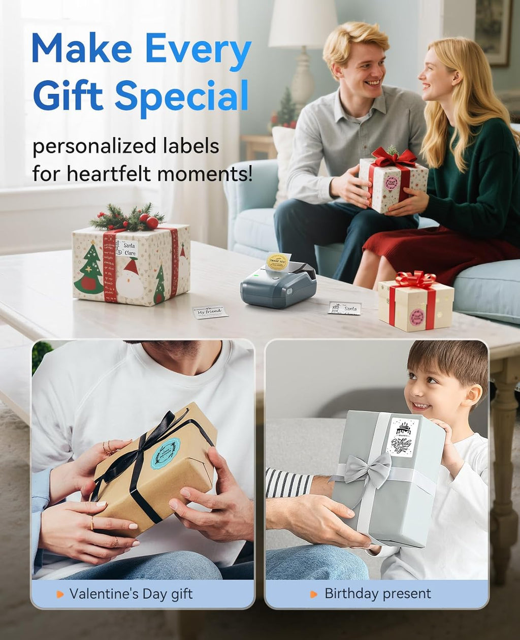 B1 Label Maker Machine with Tape, Thermal Name Tag Sticker Printer | Portable Mini Bluetooth Inkless Labeler for Custom Stickers