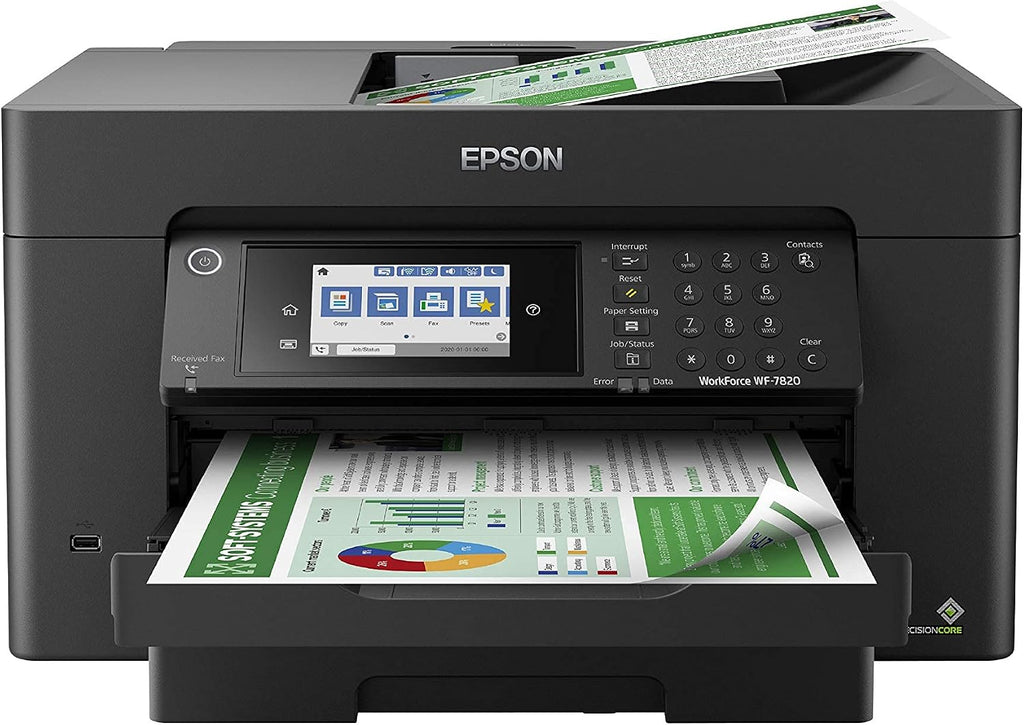 Workforce Pro WF-7820 Wireless All-in-One Wide-Format Printer, Auto 2-Sided Print 13" x 19" Copy, Scan & Fax, 50-Page ADF, 250-sheet Paper Capacity, Works with Alexa - Black