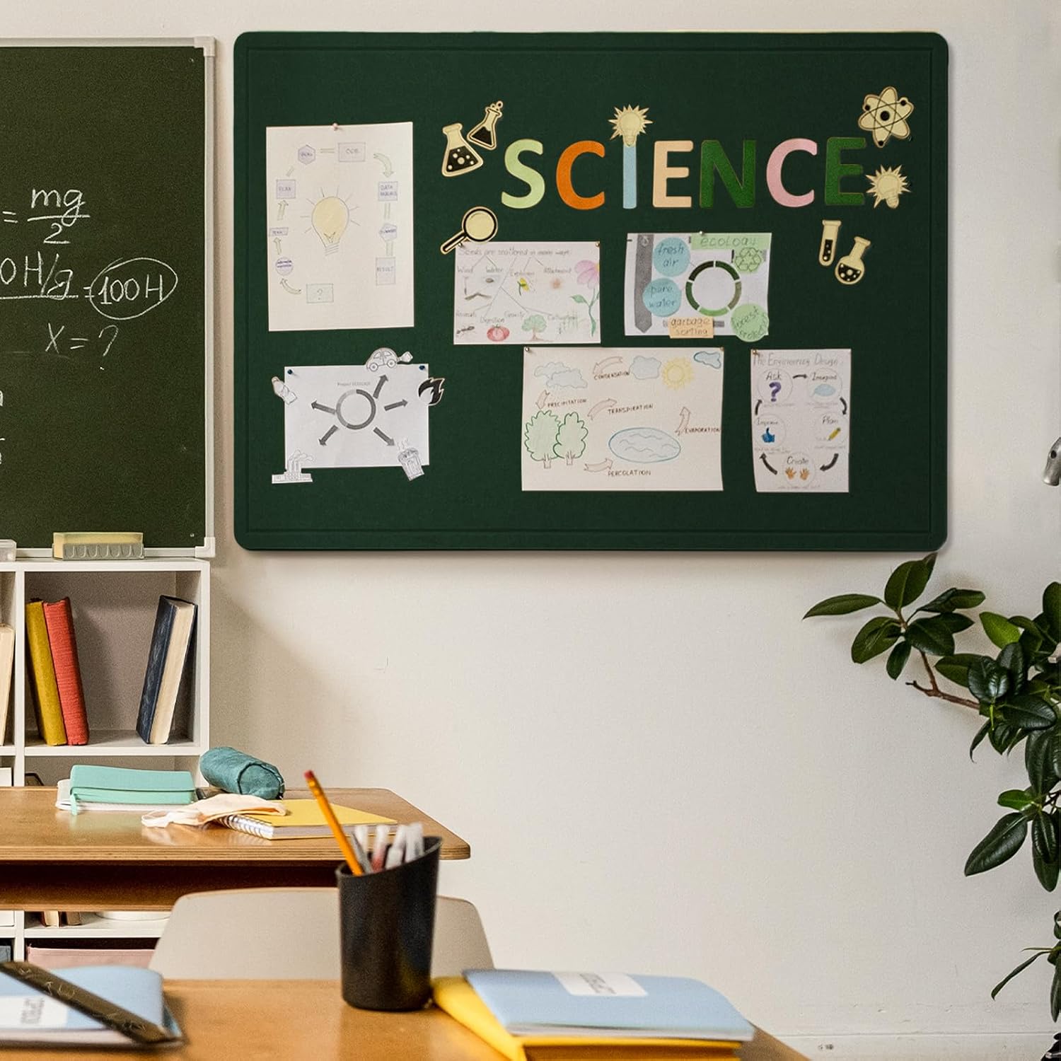 Large Bulletin Board - 48 x 36 Inches, Decorative Felt Pin Board for Wall - 4' x 3' Foldable Photo Display Board with Self-Adhesive Tape, Includes 20 Push Pins - Dark Green