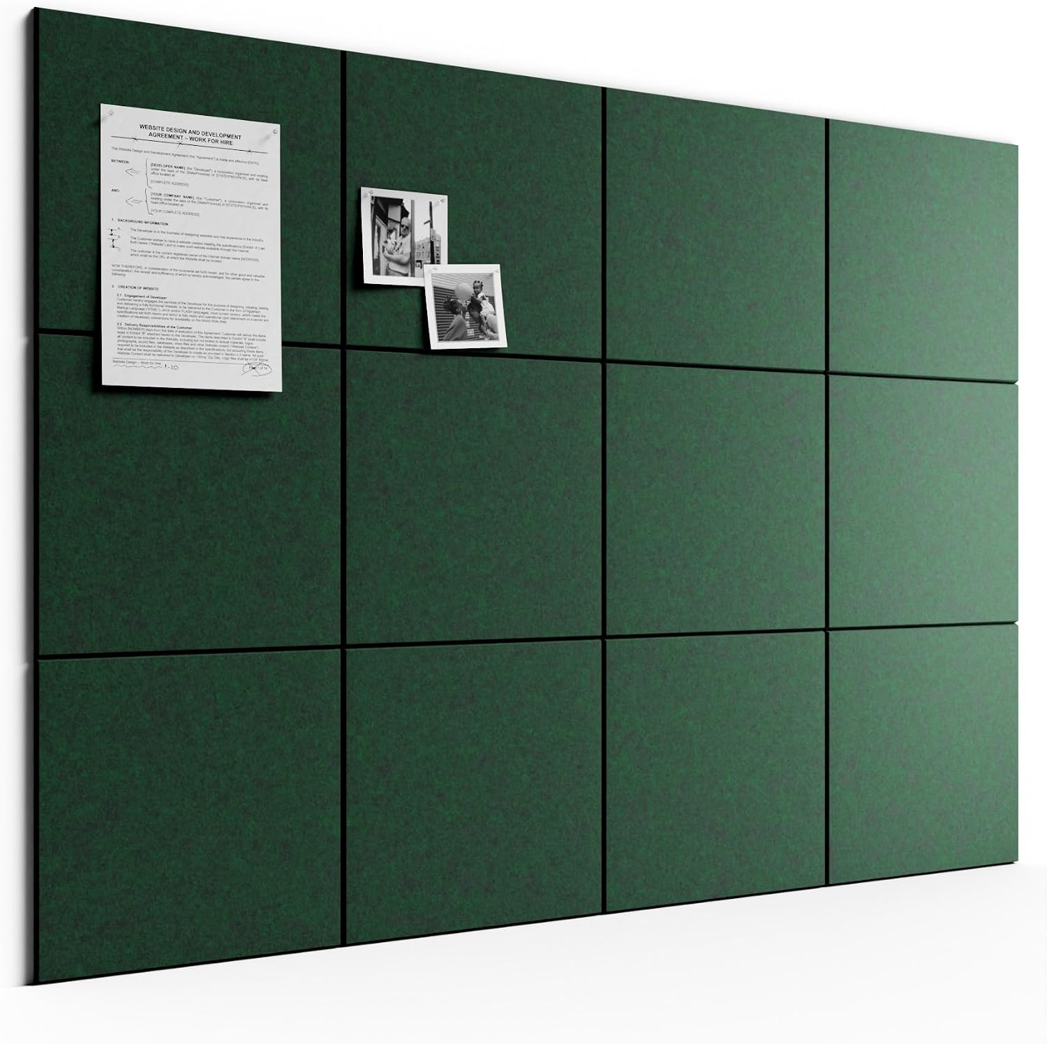 Large Felt Bulletin Board 48" x 36" Cork Board Alternative-12 Pack with 70 Safe Removable Adhesive Tabs, Cork Boards for Walls Cork Board for Home Office Classroom Pin Board (Aurora Green)