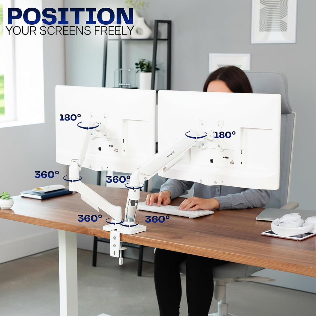 Dual Monitor Stand, Fully Adjustable Arms for 17 to 32 inch Screens, Mechanical Articulating Desk Mount, Gaming and Office Setups, VESA 75x75, 100x100, Max 19.8 lbs, Classic, White, STAND-V002OW