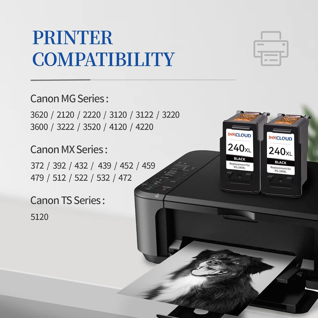 Remanufactured PG-240 XL Black Ink Cartridge Compatible with Canon 240 240XL PG-240XL Work with Pixma MG3600 MG3222 MG3220 MG3620 MX432 MG3122 TS5120 MG2120 MX452 MG2220 MG3120 MX522 MG4220 2Black | Compatible with Canon PIXMA MG3620 MG3520 TS5120 MX472 M