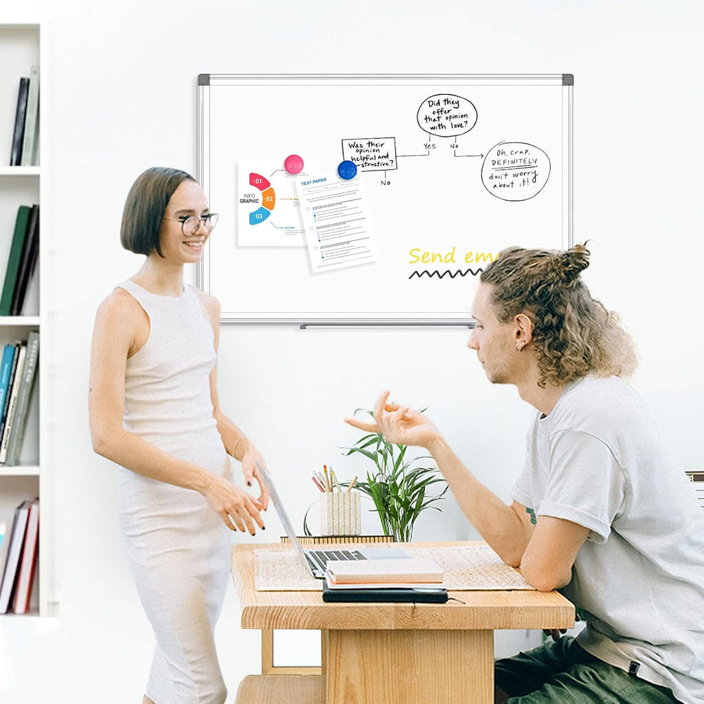 2 Pack Double-Sided Magnetic Aluminum Frame Whiteboard, 36" x 24" | White Board for Wall, Hanging Mounting White Board Dry Erase Board Marker Board for Kitchen, Memo, School, Home, Office