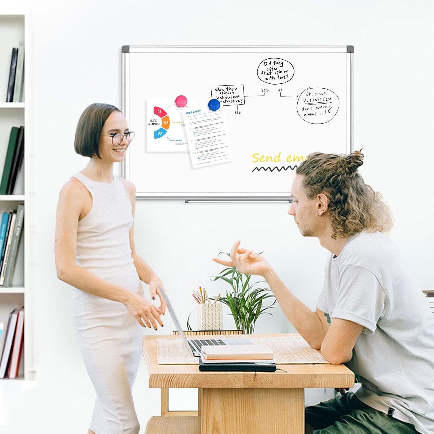 2 Pack Double-Sided Magnetic Aluminum Frame Whiteboard, 36" x 24" | White Board for Wall, Hanging Mounting White Board Dry Erase Board Marker Board for Kitchen, Memo, School, Home, Office