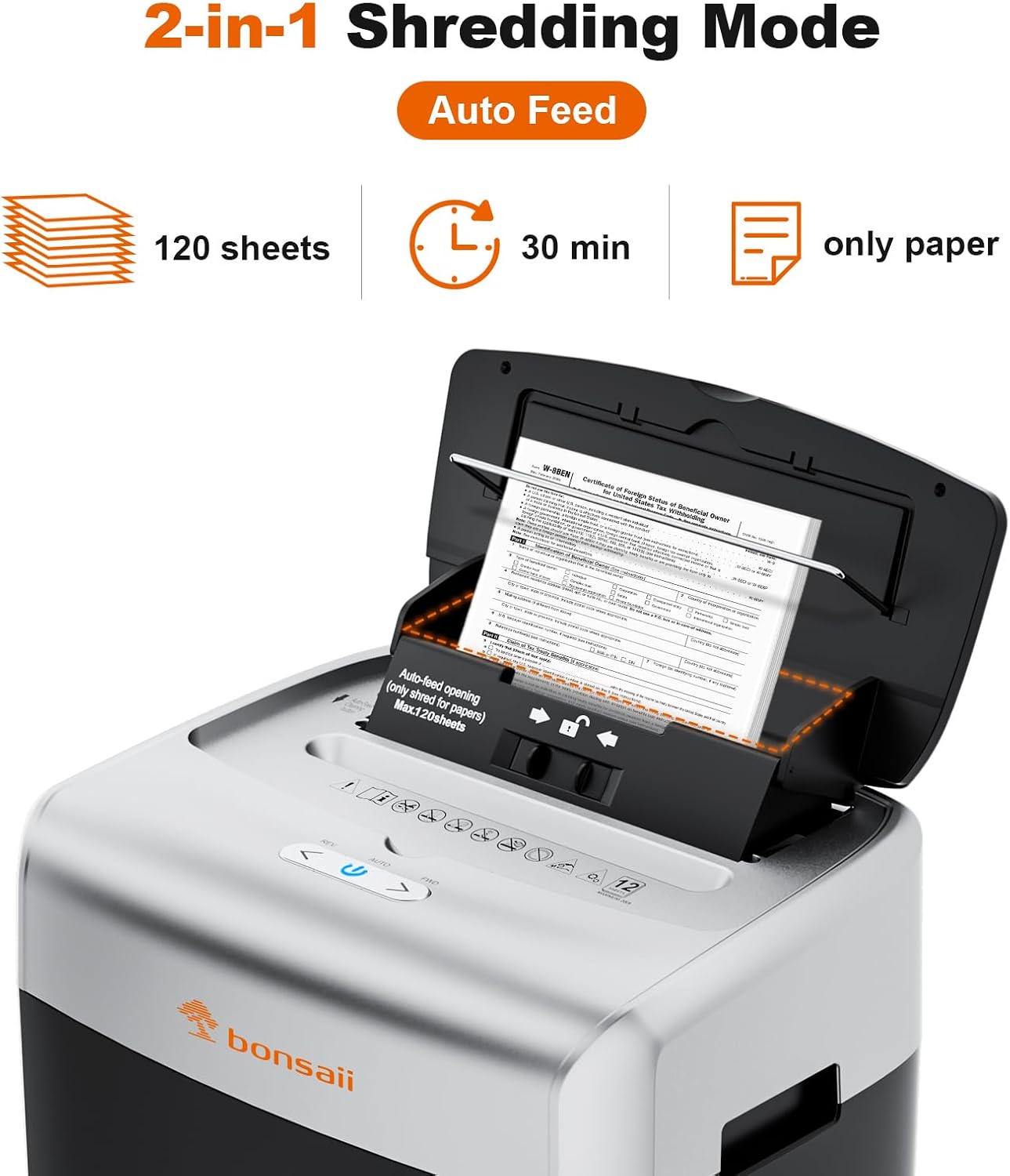 120-Sheet Auto Feed Paper Shredder for Office, Heavy Duty Micro Cut | P-4, 12-Sheet Manual, 30-Min Run, 6-Gal Pullout Bin, Jam-Proof, Overheat Protection, Déchiqueteuse à Papier, C233-B New Model