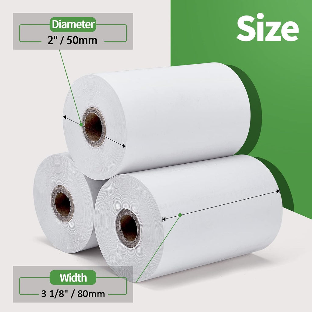 3 1/8" x 2" Thermal Receipt Paper Rolls, 80mm POS Receipt Paper Cash Register Roll, 50 Rolls Sealed Pack