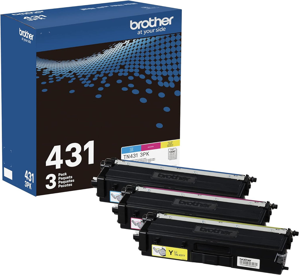 Original TN431 3PK Standard Yield Colour Toner Cartridge Value Pack (3), Toner Replacement cartridges, Cyan/Magenta/Yellow, for Laser Printers HL-L8360CDW, MFC-L8610CDW, and More