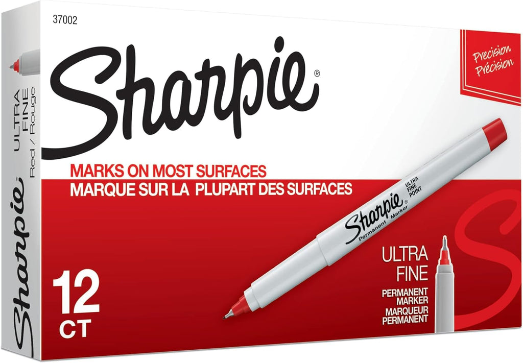 Permanent Markers, Ultra Fine Point, Red, 12 Count