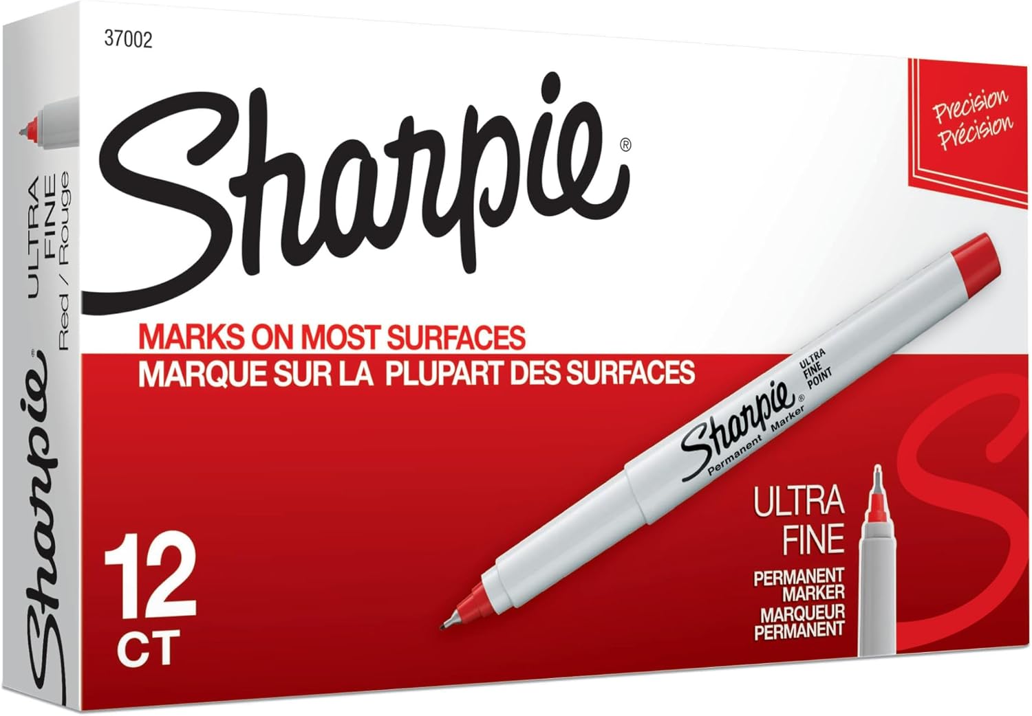 Permanent Markers, Ultra Fine Point, Red, 12 Count