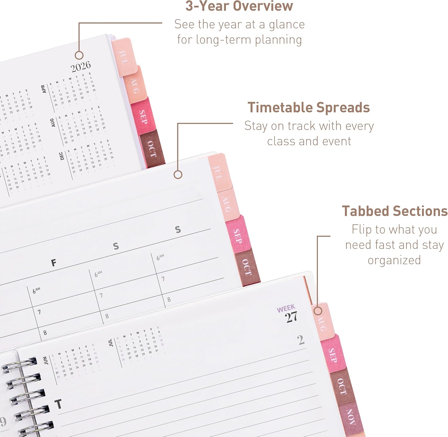 Rileys Academic Planner 2026-2027, Daily, Weekly & Monthly Planner, July 2026 - June 2027, Student Notes Pages, Twin-Wire Binding Weekly Agenda for School & Work (20 x 15 cm, Lilac)
