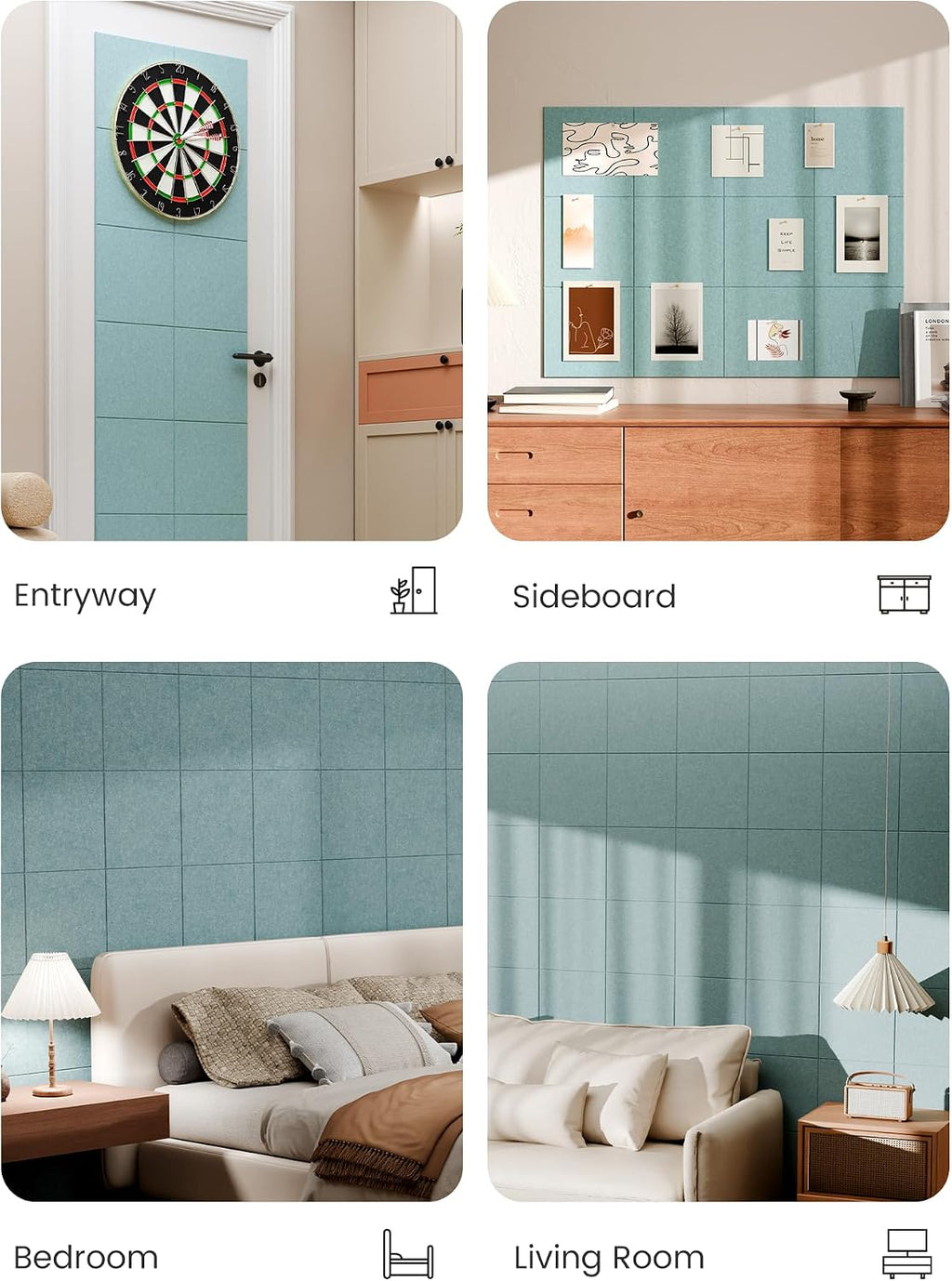 Large Felt Bulletin Board, 48" x 36" Cork Board Alternative, 12-Pack Solid Felt Wall Tiles with 30 Push Pins and 70 Adhesive Tabs, Ideal for Office, Home & Classroom, Teal Blue