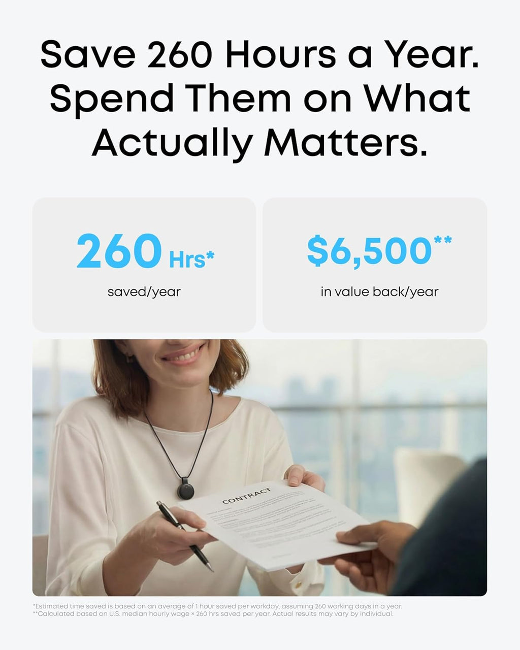 Work AI Voice Recorder by Anker,Wearable Note Taker for Meetings, Transcribe and Summarize (300 Mins/Mo Included, Optional App Upgrades), MFi Certified, 64 GB, 150+ Languages, USB-C Charging