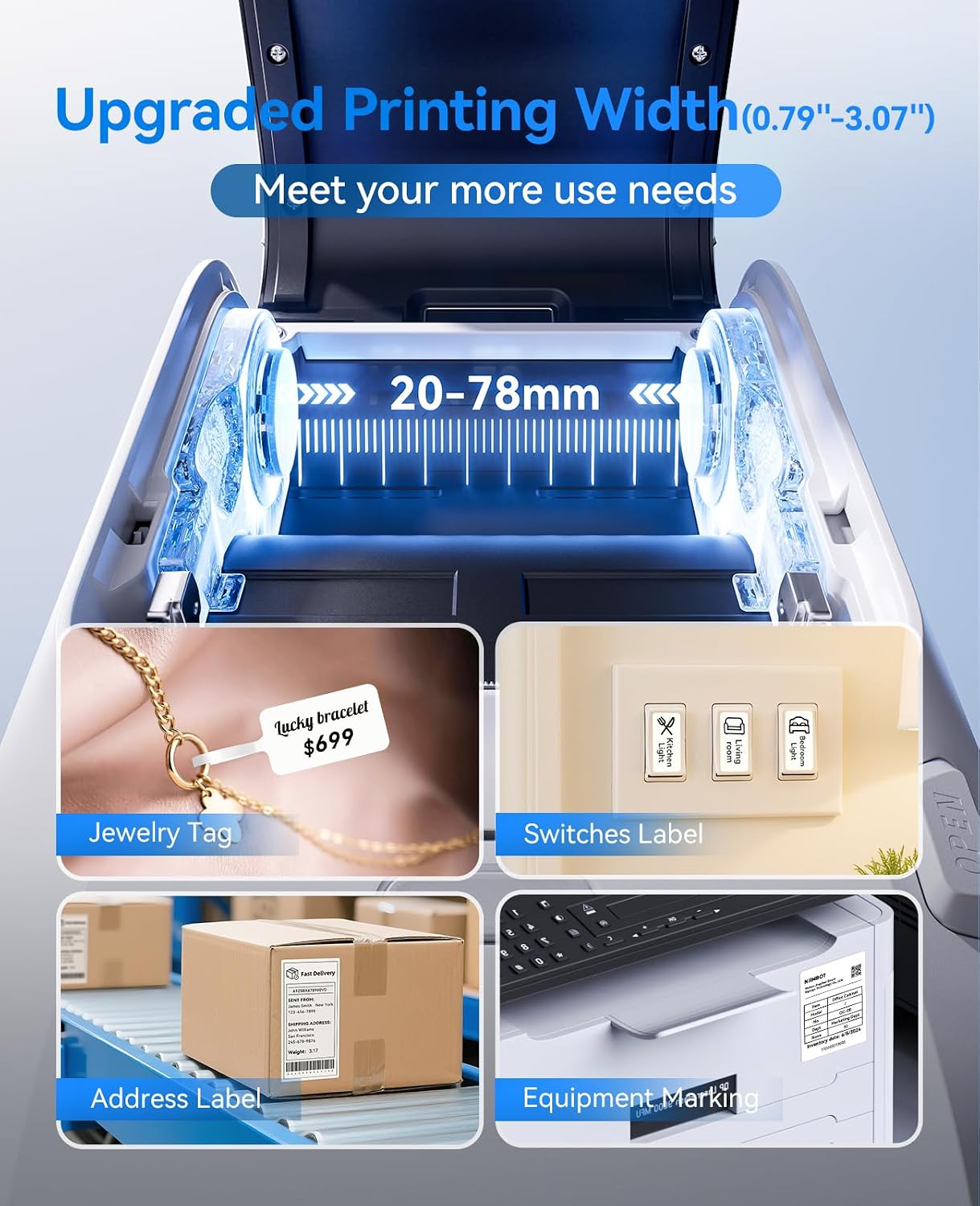 M3 Label Maker Machine with Tape, 3'' Bluetooth Label Printer | Thermal Transfer Sticker Printer for Small Business, Cable, Equipment, Works with Phones & PC(Not for 4x6 Shipping Label)