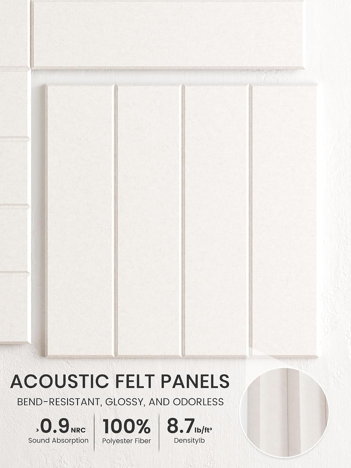 Large Felt Bulletin Board, 36" x 24" Cork Board Alternative, 6-Pack Bold Stripe Felt Wall Tiles with 30 Push Pins and 40 Adhesive Tabs, Ideal for Office, Home & Classroom, Milky White