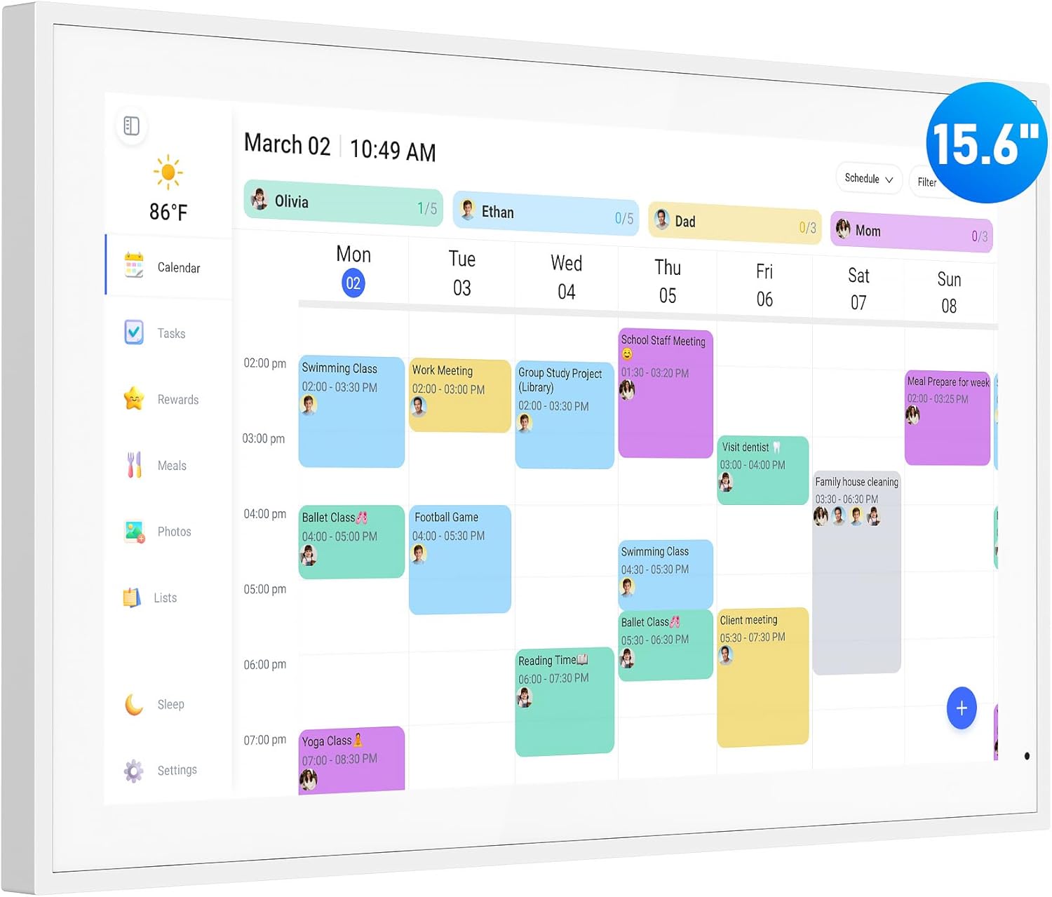 Digital Calendar, 15.6 Inch Wall Planner Electronic Calendar & Chore Chart, Smart Touchscreen Interactive Display for Family Schedules, Great for Organizing Your Routines, Wall & Desk Mountable, Gifts for Women Men, Gifts for Mom Dad