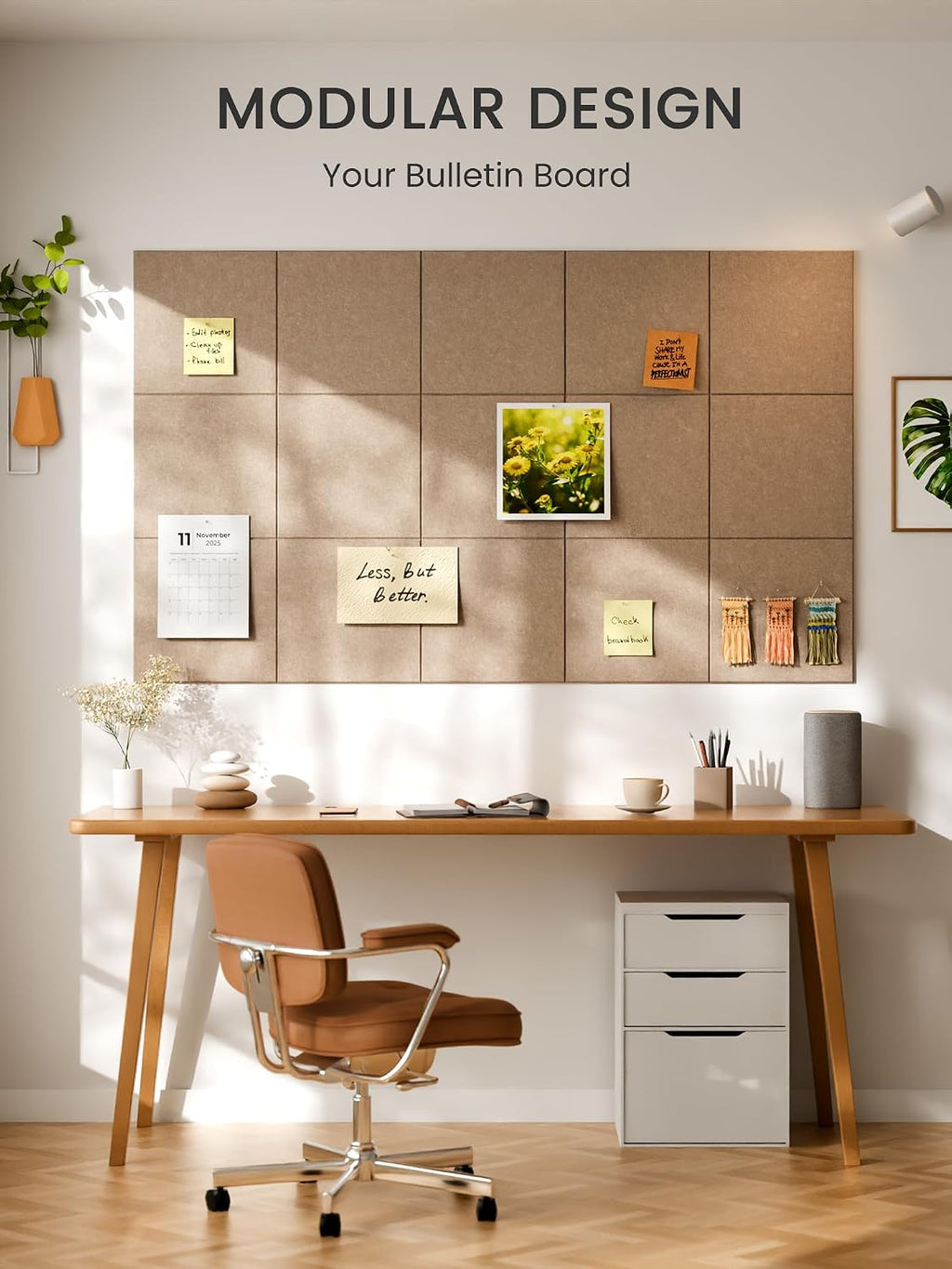 Large Felt Bulletin Board, 48" x 36" Cork Board Alternative, 12-Pack Solid Felt Wall Tiles with 30 Push Pins and 70 Adhesive Tabs, Ideal for Office, Home & Classroom, Taupe