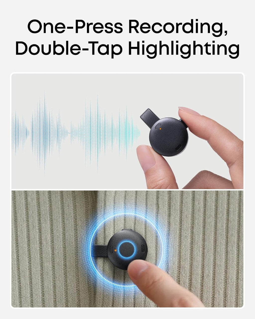 Work by Anker, Portable AI Voice Recorder, AI Note Taker, AI Transcription & Summarization, Cross-Meeting Summary, Double-Tap to Mark, MFi Certified, Privacy Protection