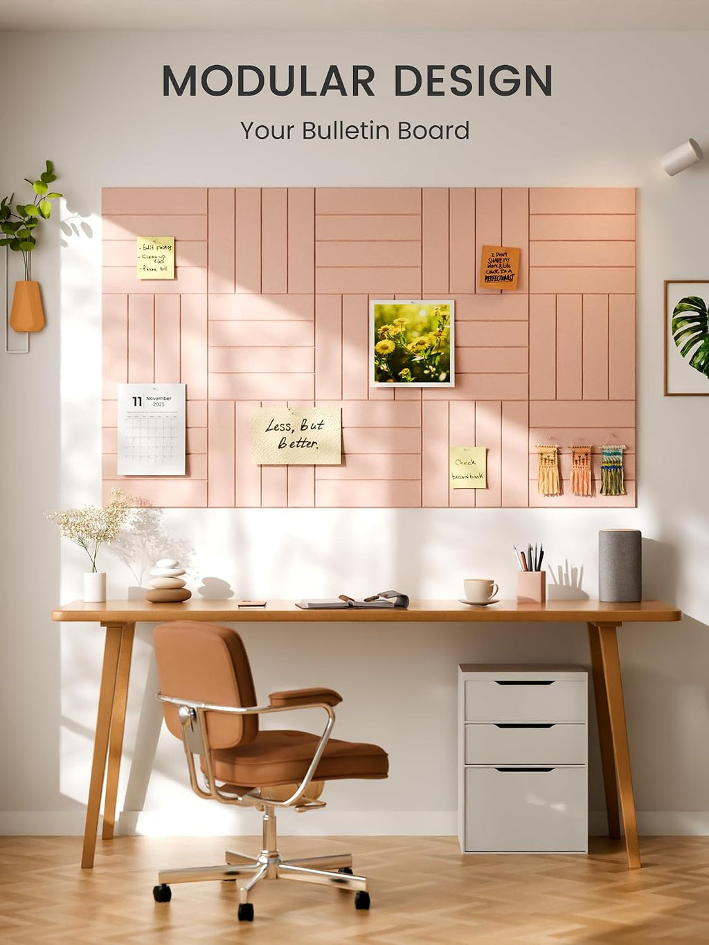 Large Felt Bulletin Board, Cork Board Alternative, 12-Pack Bold Stripe Felt Wall Tiles with 30 Push Pins and 70 Adhesive Tabs, Ideal for Office, Home & Classroom, Pink